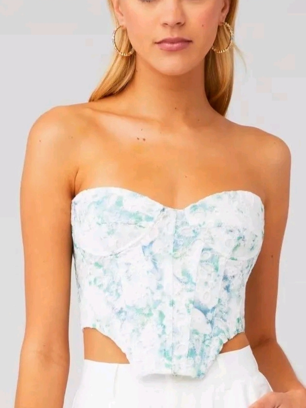 Bardot LILA White Floral Corset Bustier with Green and Blue Accents, $178MSRP